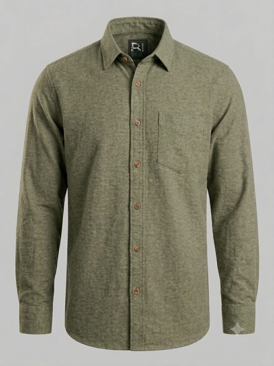 Men’s Olive Green Textured Casual Full Sleeve Shirt