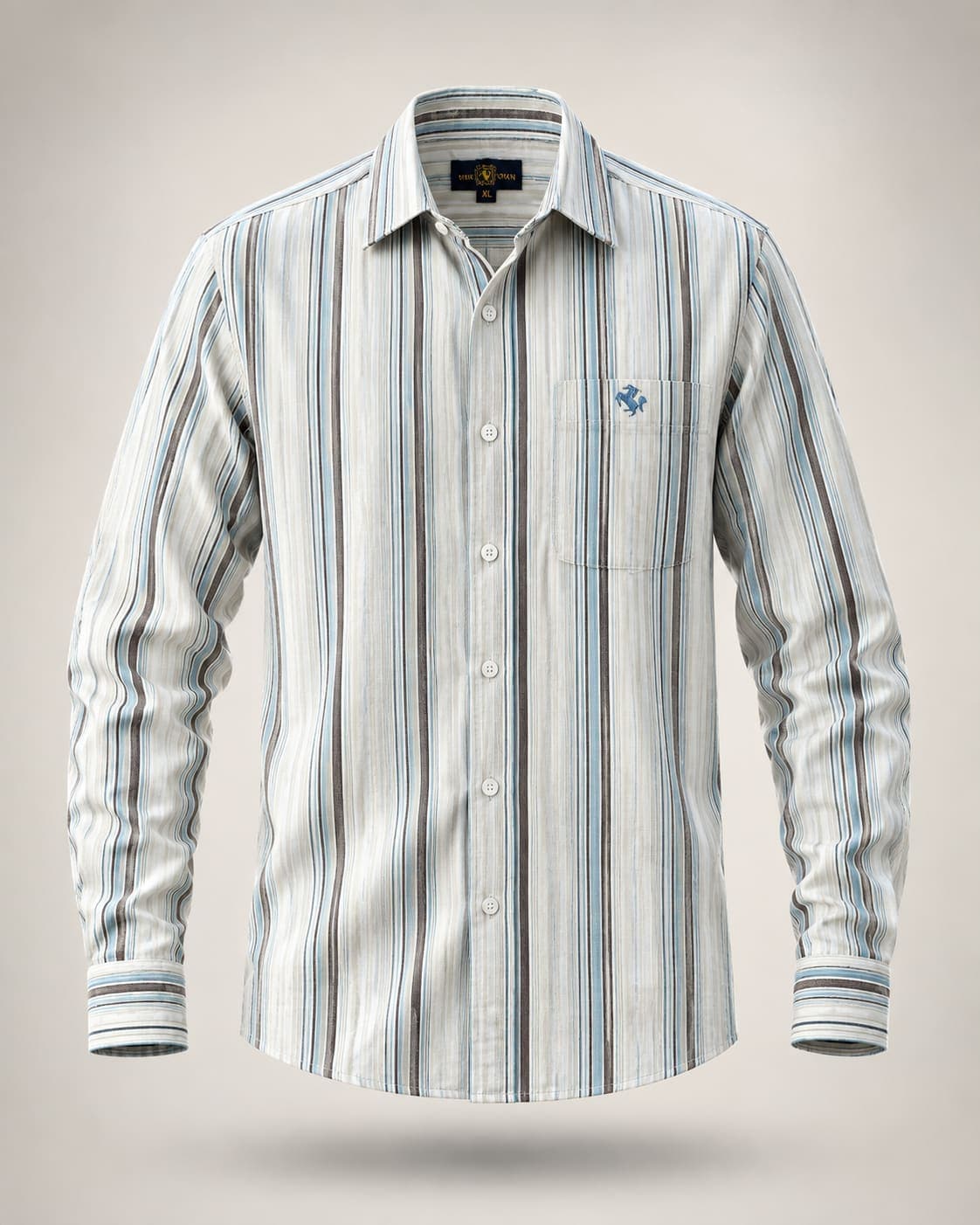 Men's White & Blue Vertical Striped Full Sleeve Shirt
